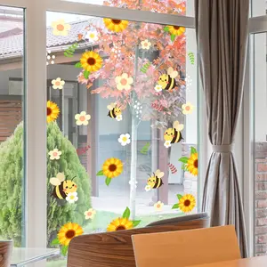 (30*60cm) sunflower and bee floral window sticker, Decorative Sticker, electrostatic adsorption, for window glass decoration and beautification, D13545-KN