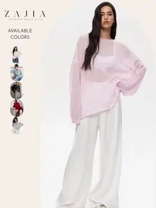 Women's Oversized Sheer Knit Sweater, Lightweight Long Sleeve Crewneck, Loose Fit Pullover Top, Comfortable and Stylish Casual Daily Wear