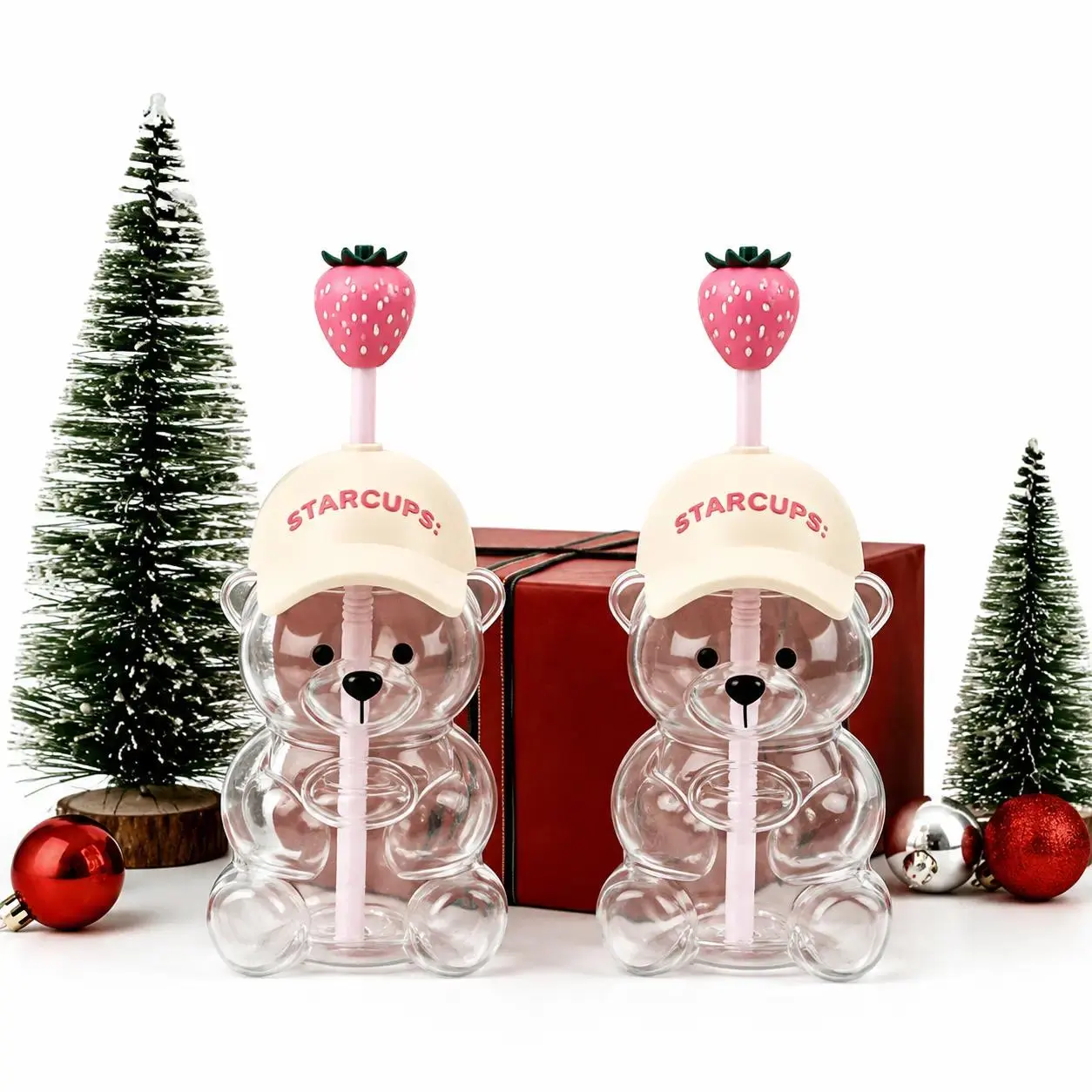 2026 New Cute Beaar Glass Tumbler with Bear Lid & Strawberry Straw, Holiday Teddy Bear Cup,20oz Reusable Aesthetic Teddy Bear Cup for Iced Coffee, Boba Milk Tea, Matcha, Juice, Smoothies & Cold Drinks, Dishwasher Safe