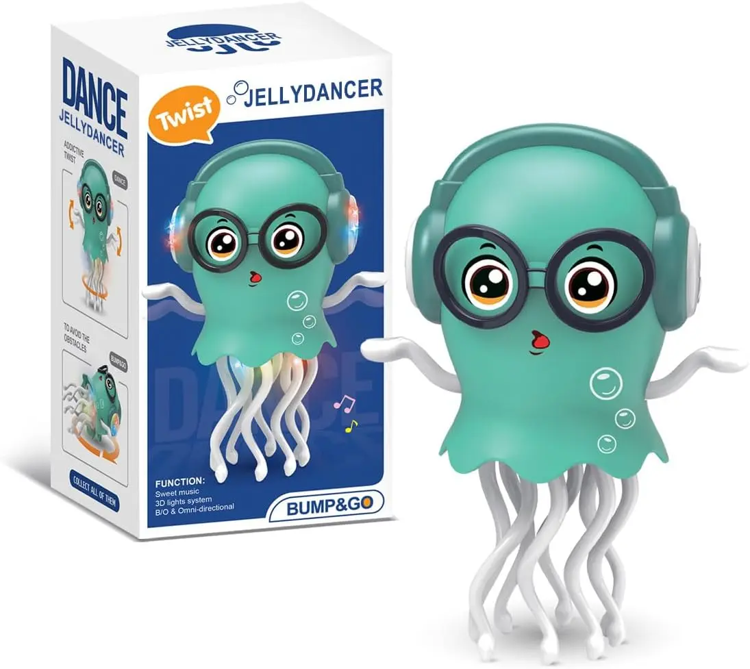Dancing Octopus Toy, Smart Tentacle Explorer, Jelly dancer Crawling Dancing Automatic Obstacle Sensor Toys, Electric Crawling Octopus with LED Lights & Music (Green Jellyfish)