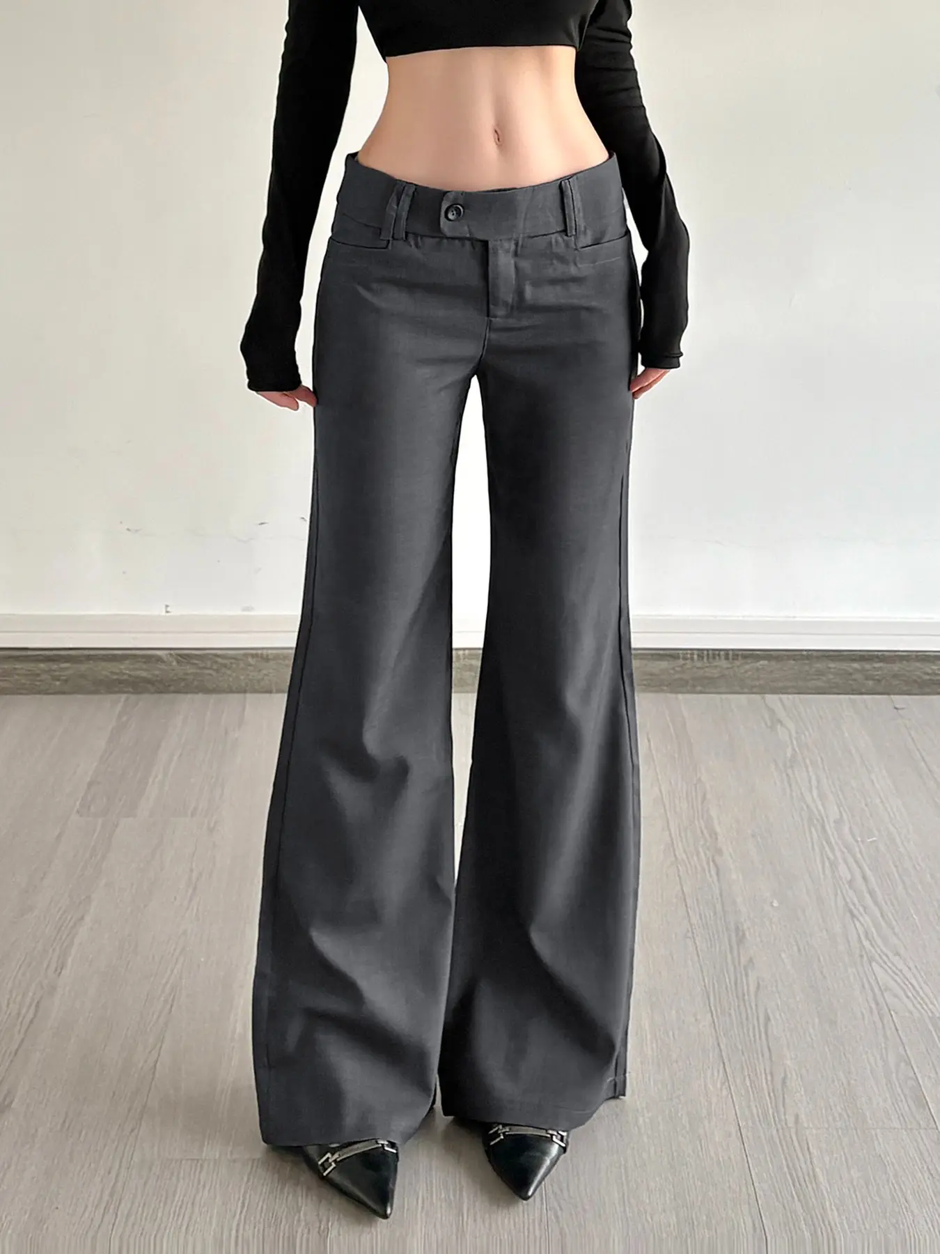 Elegant High Waist Suit Pants, Street Style Loose Flared Trousers, Slim-Fitting Women's Basic Casual Solid Pants for Spring & Fall, Casual Fashion Trousers, Lady