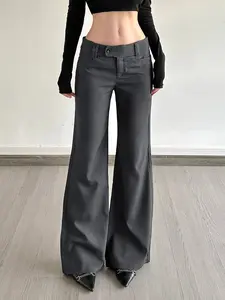 Elegant High Waist Suit Pants, Street Style Loose Flared Trousers, Slim-Fitting Women's Basic Casual Solid Pants for Spring & Fall, Casual Comfy Trousers, Casual Chic Trousers