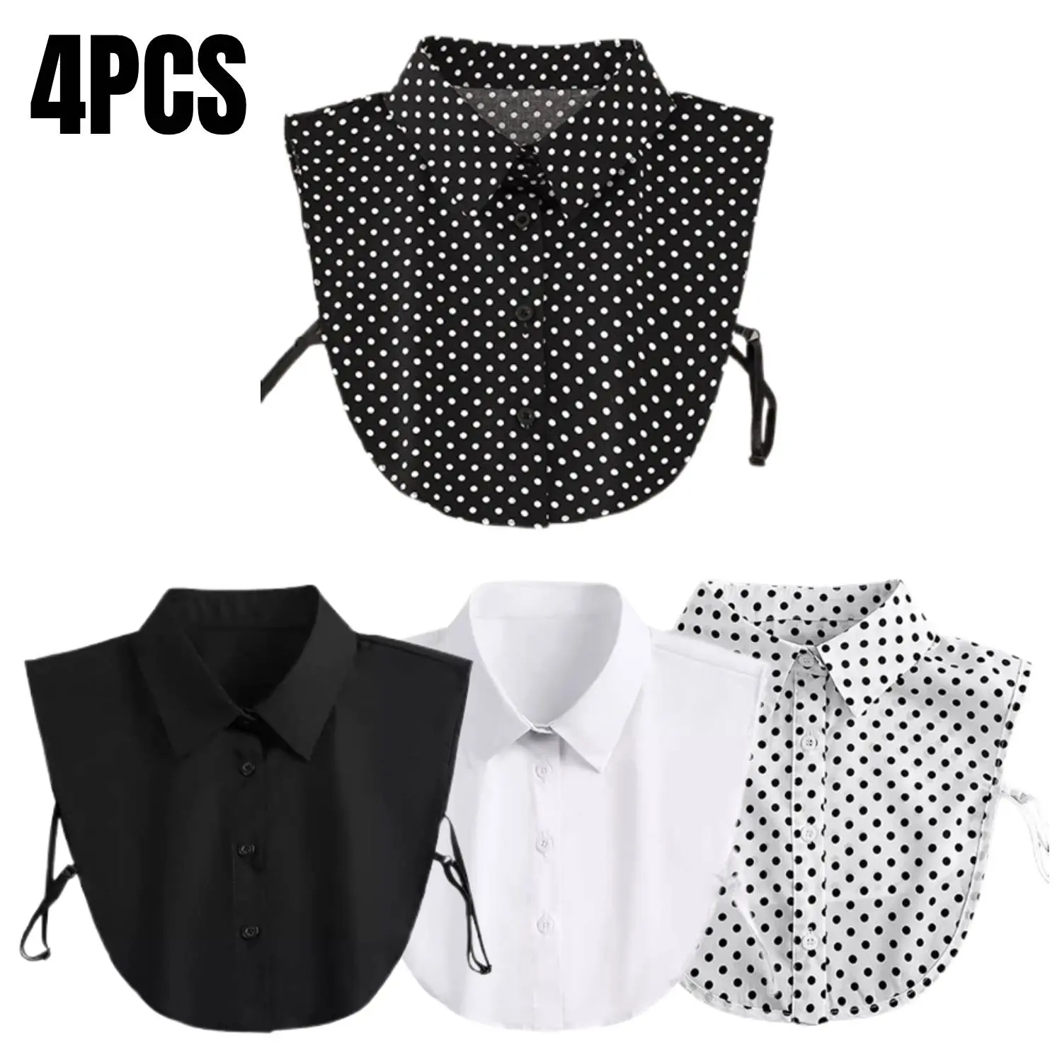 Detachable Fake Dicky Collar Fabric Half Shirts - Pack of 4, Round Neck Basic Top Layers for Outfits, Halloween Costume Decor