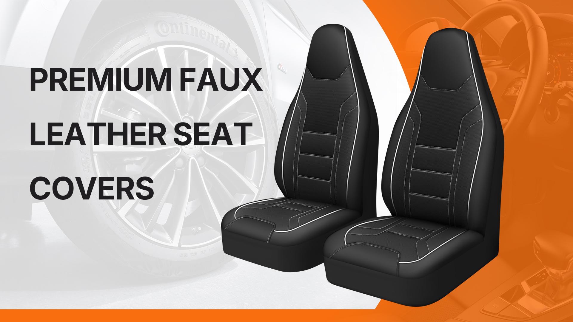 AUTOYOUTH PU Leather Car Seat Covers 2PCS Universal, Black Sport Design, Waterproof Front Seat Protectors, Universal Fit for Cars SUVs Trucks High Back Seat, Airbag Compatible, Car Interior Accessories