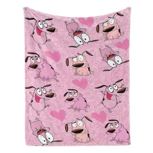 Cowardly Dog - Courage Pink Cartoon Blanket Soft Funny Throw Blanket Cozy Lightweight Plush Portable Cover Blanket For Sofa,Warm Gift For Birthday,Christmas,Multiple Blanket