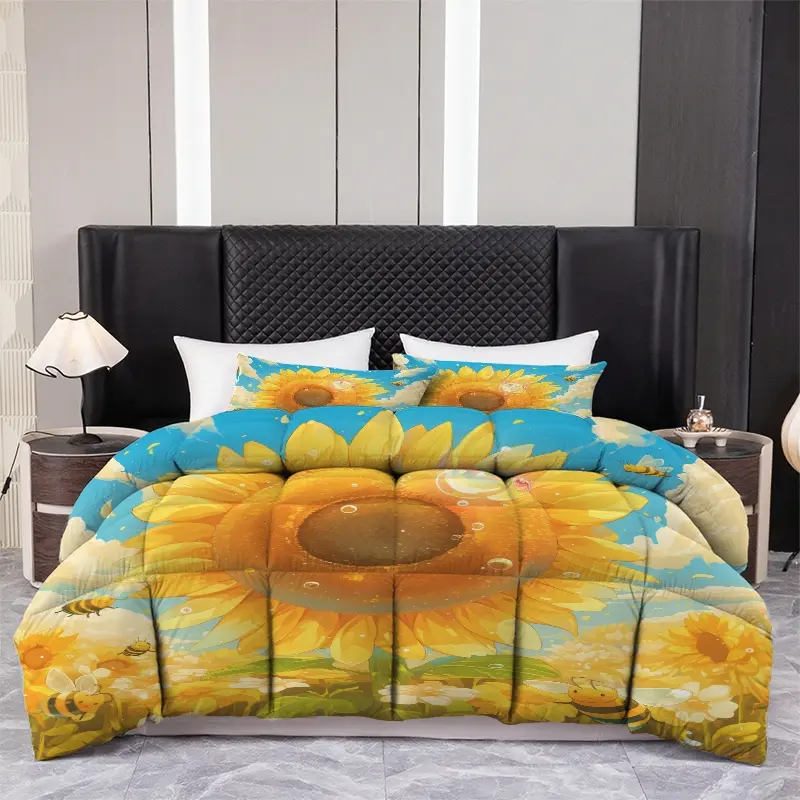 Vibrant Sunflower Floral Bedding Set, 3-Piece Quilt Set with Pillowcases, Ultra-Soft Microfiber Comforter, All-Season Bedroom Decor