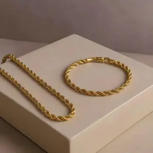 Stylish Gold Rope Chain Jewelry Set - Trendy Necklace & Bracelet Combination for Fashion - Forward Women