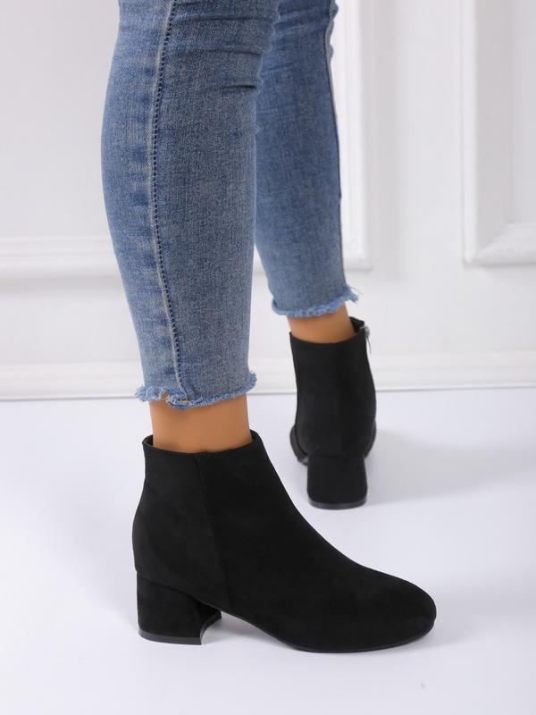 Women's Velvet Ankle Boots with Side Zipper, Chunky Heel Casual Party Classic Fashion Shoes, Winter Booties, Fall & Winter Textile Upper Material