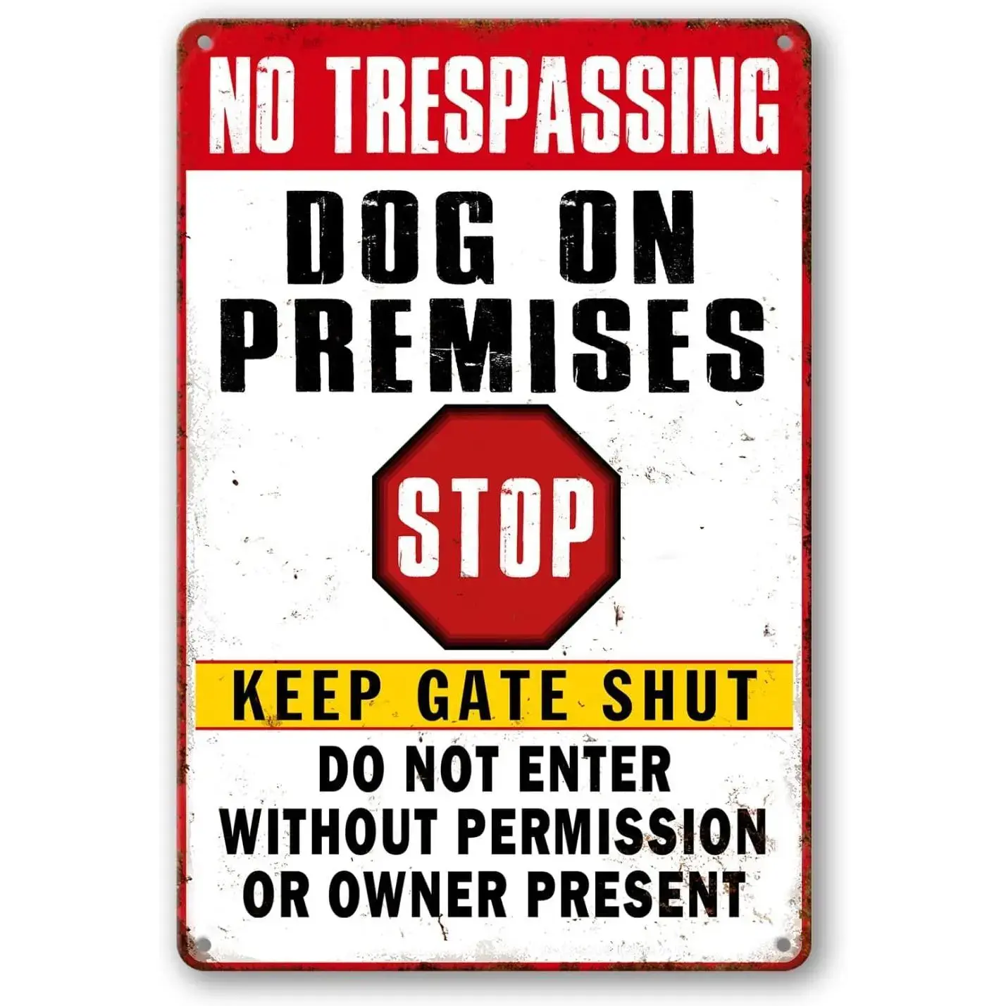 Humoristic Canine Alert No Trespassing Printed Sign - 8x12 in Rectangular Metal Tin, Home Decor & Home Supplies Wall Accent, 8 X 12 In, Rectangular Shape, Metal Tin Box