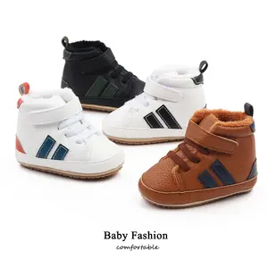 Baby Boys High Top Ankle Soft Sole Plush Sneakers, Newborn Infant First Walkers Shoes