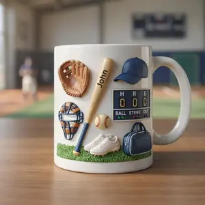 Personalized Baseball Ceramic Mug, Sports Equipment Design Cup, Custom Coffee Mug for Players Fans