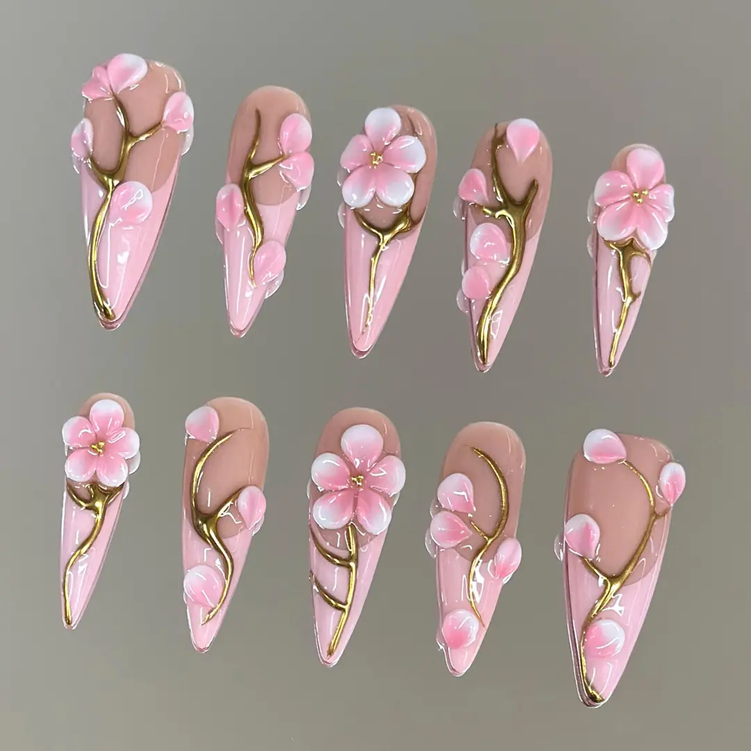 NailVesta PETAL THRONE– 100% Handcrafted 3D Press-On Nails | Reusable, Long-Lasting, Salon-Quality Pressed On Nails