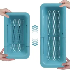 Over The Sink Colander Strainer Basket, 1 Count Extendable Dish Drying Rack, Kitchen Storage and Organization Tool for Home Dining Room Picnic, Utensils