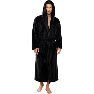 Mens Robe Big and Tall with Hood, Full Length Plush Robe for Men Long Fleece Bathrobe