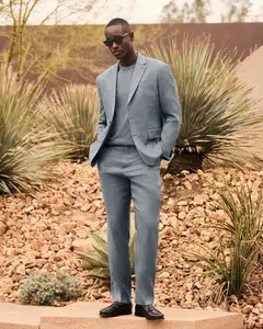 Express Classic Blue Linen-Blend Suit Pant