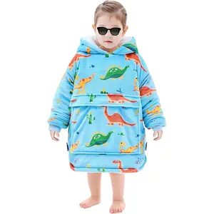 X-GCS02  Wearable Blanket Hoodie Kids, Oversized Blanket Sweatshirt with Sherpa Teen Girl Gifts for Kids, Youth, Boys, Girls, 2-6 Year Old Girl Boy Gift Warm Teen Wearable Blankets, Dinosaur