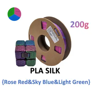 Silk Rose Red Sky Blue Light Green 3D Printing Filament, 200g, Compatible with Most 3D Printers, High-Quality Pla Material