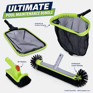 [Pro Upgrade] Sepetrel Pool Cleaning Kit: 17.5" Wide Brush, 2 Types Skimmer Nets & Hand Scrub Brush (NO POLE, Universal Fit),summervibes outdoorfun