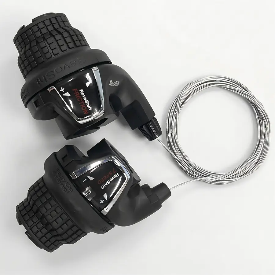A pair of RS35 shifters - including a 3-speed left shifter and a 7-speed right shifter - features an ergonomic twist design to ensure smooth shifting, suitable for mountain bikes and road bikes.