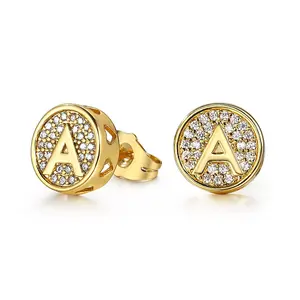 1 Pair Gold Plated A-Z Stud Earrings Crystal CZ Initial Letter Alphabet for Women Men Christmas Gift