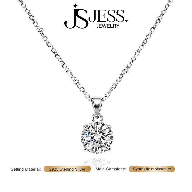 【Dew Sol】0.75Carat Round Brilliant Cut Synthetic Moissanite Pendant Necklace, DE Color VVS1, S925 Sterling Silver Platinum/14K Gold/Rose Gold Plated, Halo Statement Necklaces For Women