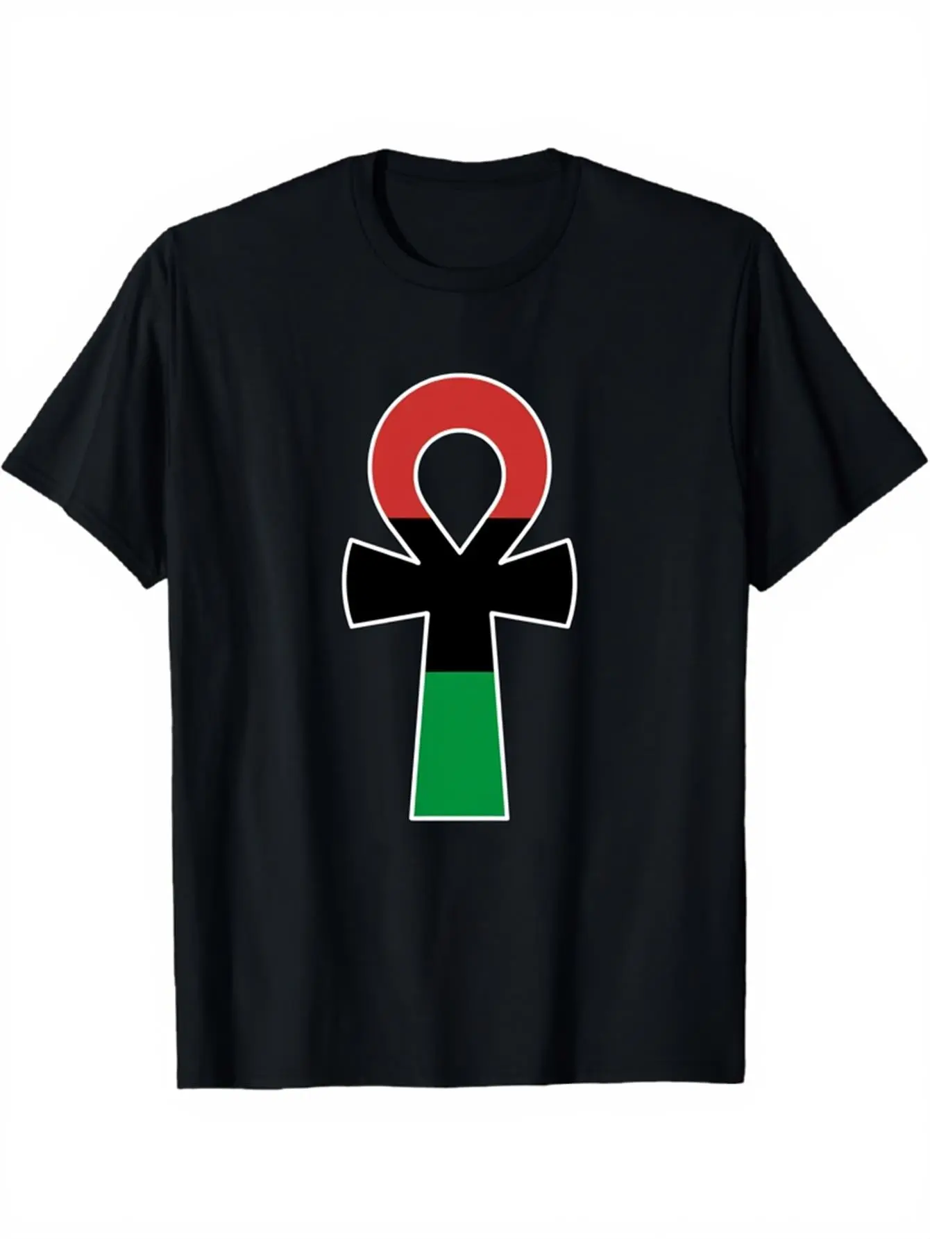 Men's Classic Ankh Graphic T-Shirt, Soft 220g Heavyweight Cotton, Casual Short-Sleeve Crew Neck Top, Minimalist Print, All Seasons Daily Streetwear, Sizes 2XL-3XL,4XL,5XL