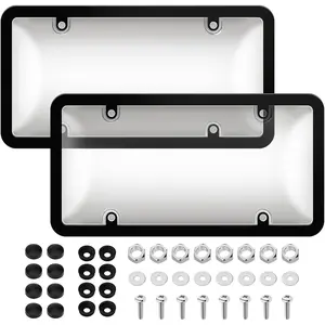 License Plate Frame Cover, Clear License Plate Protector 2 Pack, ABS  Rear Front Plate Frames with Screws Caps, Rustproof, Unbreakable, Easy Install for , , SUVs, Clear Gray