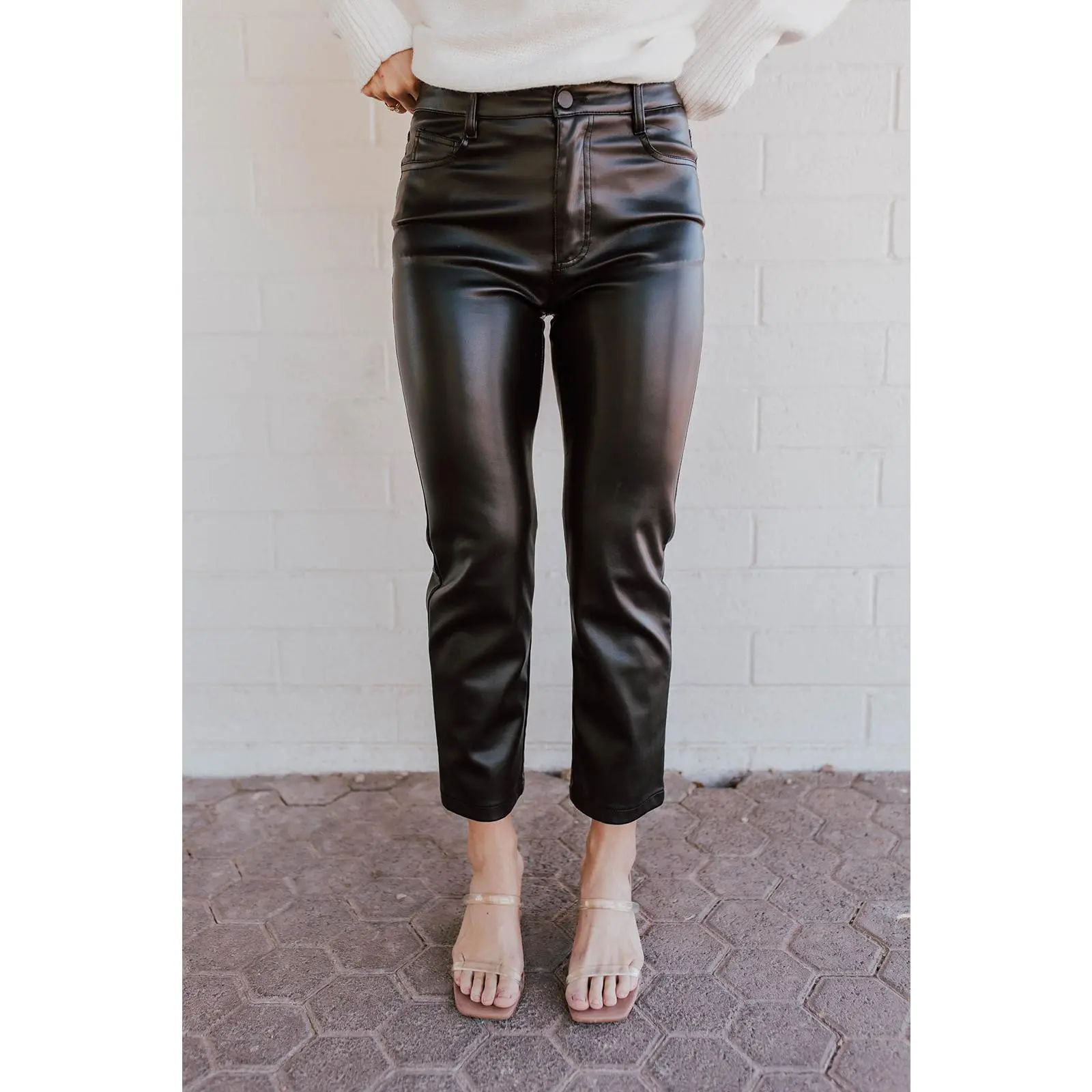 THE MOVES LIKE JAGGER FAUX LEATHER PANTS IN BLACK