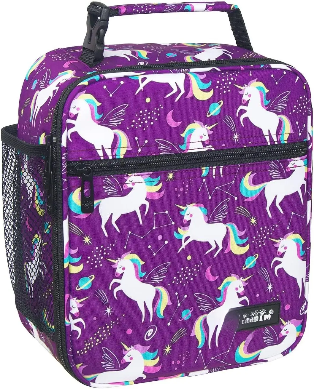 Insulated, Spacious, Minimalist Oxford Fabric Lunch Box with Buckle - Outdoor Synthetic Food Protection for Kids, Camping (18654-PP, Purple Unicorn)