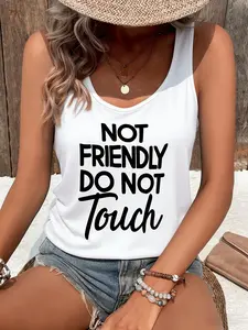 Summer Women's American Style Statement Tank Top, Funny Letter Print Sleeveless Shirt, Casual Fashion Slim Fit Tee for Summer