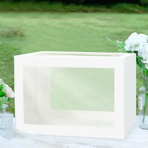 Gift Cards Box Holder with Clear Window for Wedding Receptions (Transparent Window, White)