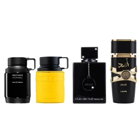 Oudlash Bundle | Lattafa Asad + Armaf Club De Nuit Intense Man + Armaf Odyssey Homme + Armaf Odyssey Mega | Men's Fragrance | 100 ML | Eau De Parfum | Bergamot - Apple & Nutmeg