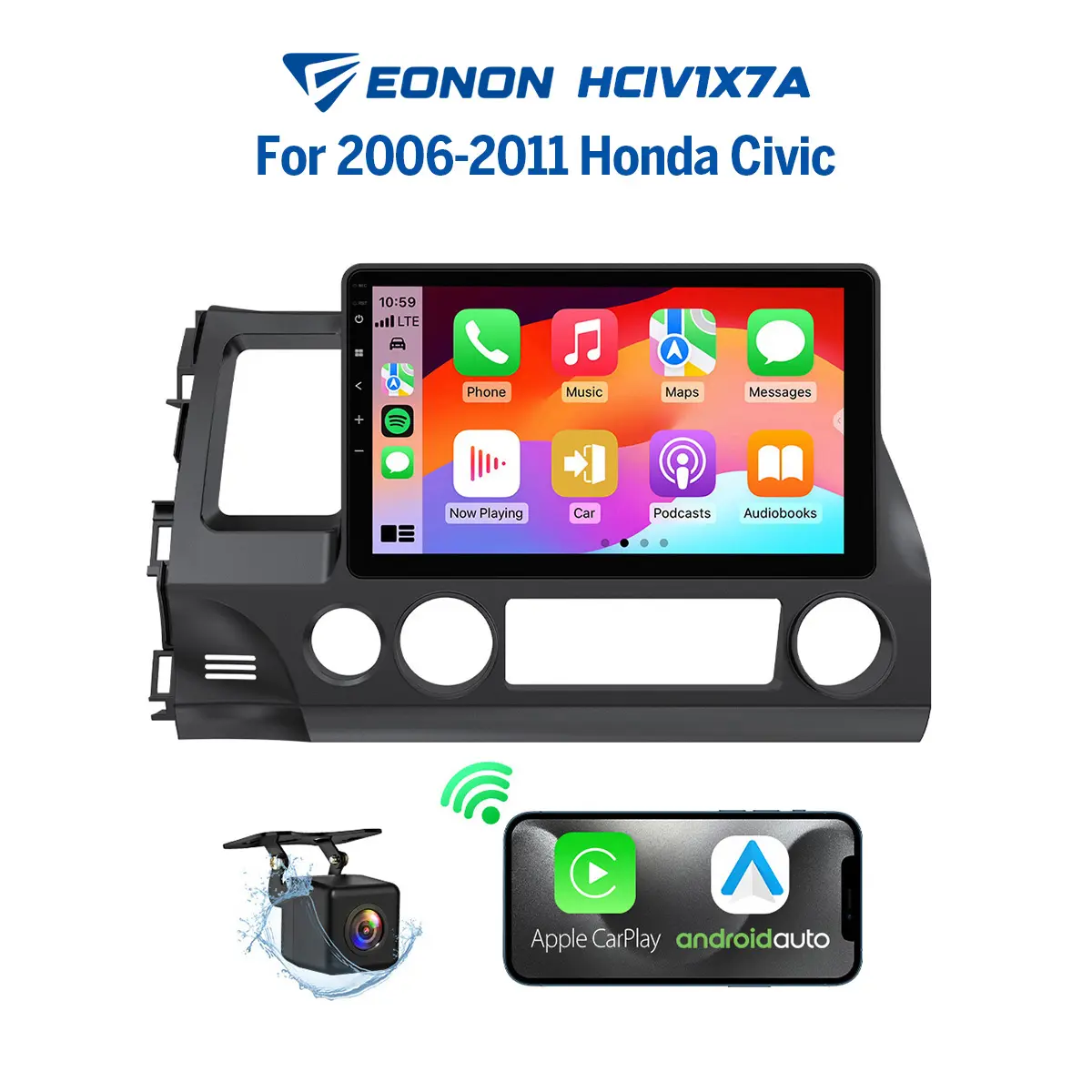 Eonon Car Stereo for Honda Civic 2006-2011, Wireless CarPlay & Android Auto Car Radio, 10.1" Android 14 Touchscreen Head Unit, 4GB RAM, 64G ROM, Bluetooth, GPS Navigation, Wi-Fi, Sub, SWC, Backup camera, Keep OEM, Plug and paly, summerfinds - HCIV1X7A