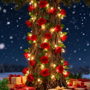 Solar Rose String Lights Outdoor Waterproof, 25 LED Fairy Flower Lights with 8 Modes, Solar Powered Rose Lights for Garden Patio Yard Fence Balcony Wedding Decor