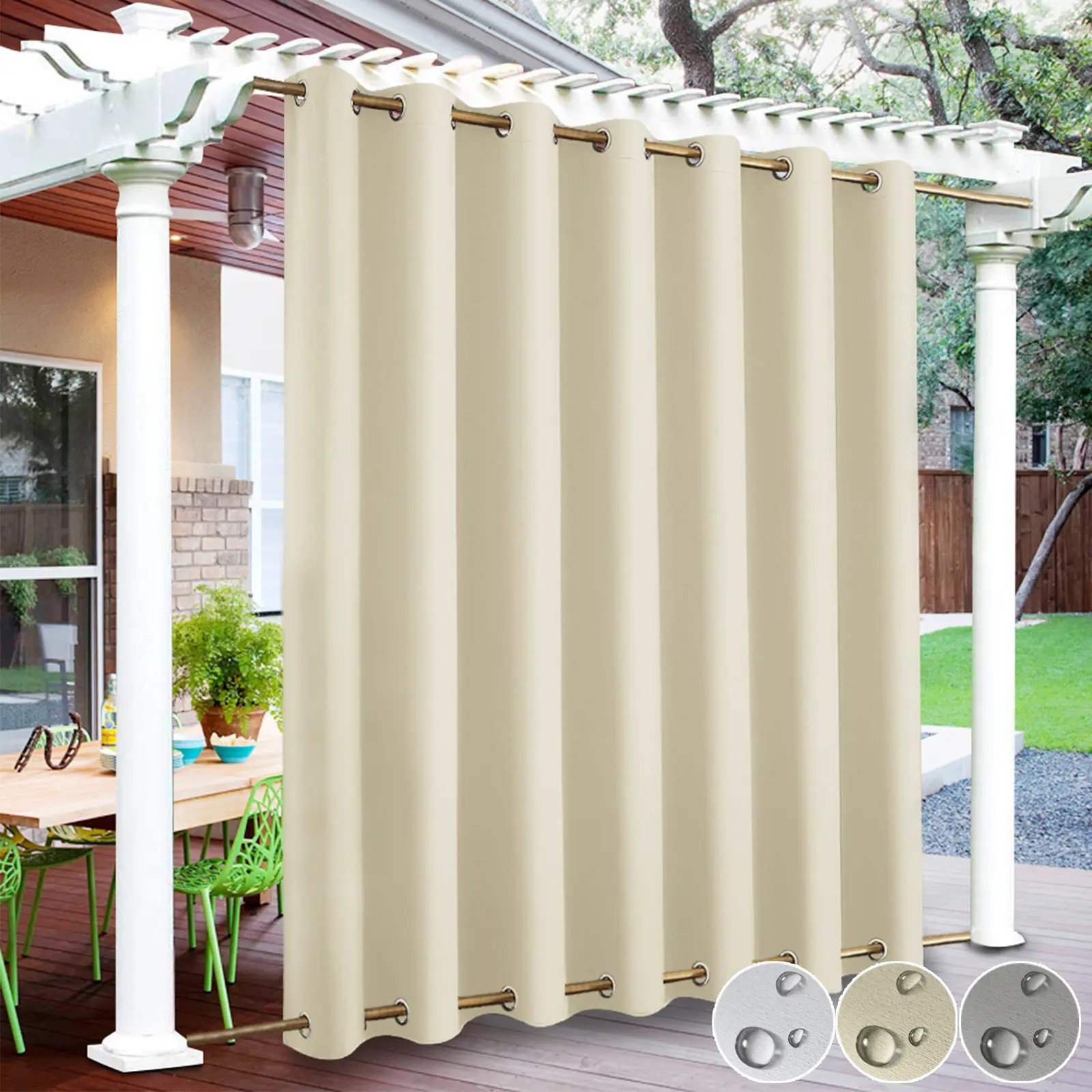 BTTO Cordless Blackout Grommet Blinds Panels - Easy Install Outdoor Patio Curtains, Adjustable Size, Thermal Insulated, Waterproof, Modern 100x84 in/100x84 in Extra-Wide Home Room Divider, Easy Install Curtain