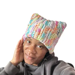 Crochet Cat Ear Beanie - Solid Colors Striped or Multicolored Crochet Hat for Stylish Wear