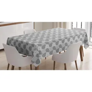 Circle Pattern Tablecloth, Geometric Repeating Style Futuristic Graphic, Rectangular Table Cover for Dining Room Kitchen Decor, 52" X 70", Pale Taupe Grey