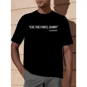 Men's "Use The Force Harry" Gandalf Graphic Tee Summer Casual Fitted Crewneck T-Shirt Black Tropical Short Sleeve Nerd Vibes Streetwear