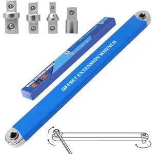 Offset Extension Wrench, Zero  Ratchet Extension Set Impact Ready Socket Wrench Extender Tool with 1/2", 1/4", 3/8" Drive Adapters and 1/4" Socket for Tight Place (Blue)