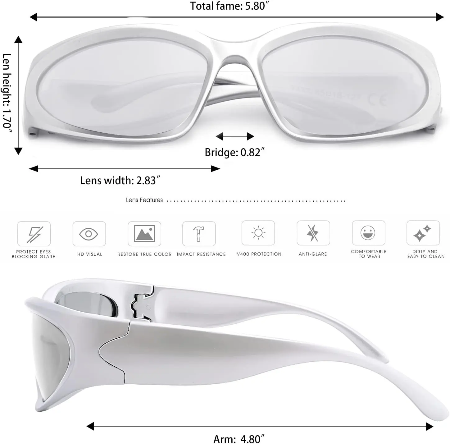 2pcs Y2K Futuristic Sunglasses, Wrap Around Polarized Sports  display picture 2