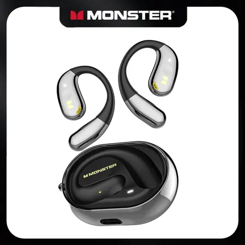 Monster AC360 Open-Ear Lightweight Wireless Earphones - Plastic Bluetooth 5.4 Rotary Headset, Lanyard, Touch Controls, 24h Long Battery Life, Hands-Free Calls & Music, No Jack, Rechargeable Tech, Portable Bluetooth Wireless Headphones, Back to School