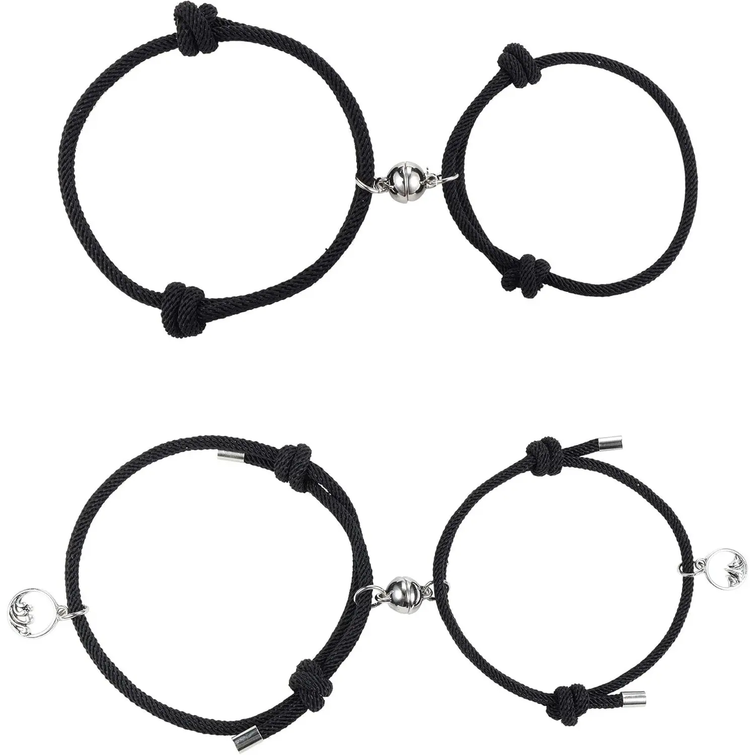 Rope-Braided Magnetic Bangles for Couples, Mutual Attraction Bracelet Set with Mountain and Ocean Charms, Relationship Jewelry Gift, Couples Bracelets, Fashionable Bracelet