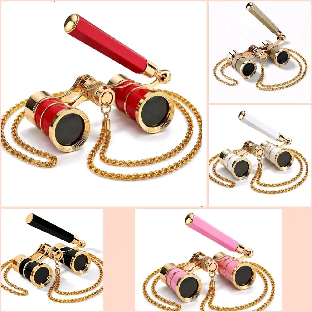 Opera Glasses Binoculars,3X25 Theater Binoculars with Foldable Handle for Adults Kids Women,Small Portable Opera Glasses for Theater and Concert Viewing (With Chain & Handle)
