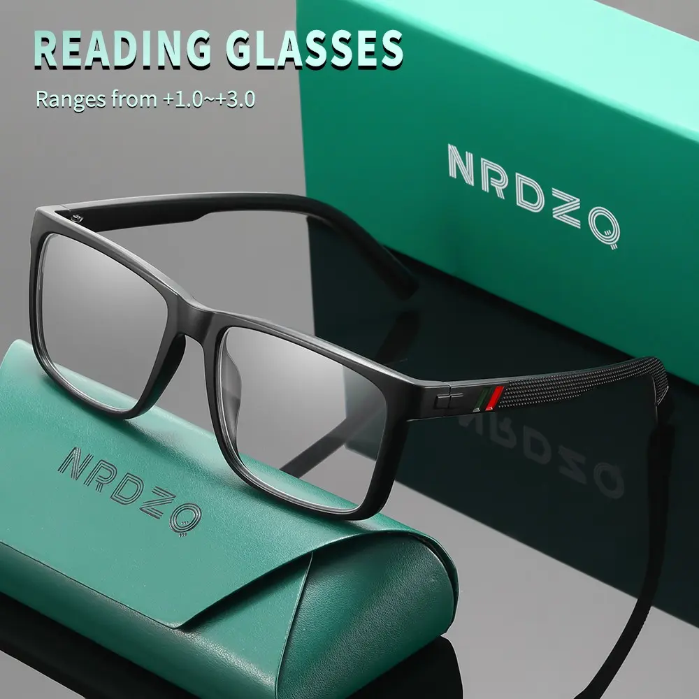 NRDZQ Fashion Texture Square Anti-Blue Light Reading Glasses, Frame with Accent, Multiple Colors Available, Gift Box with Leather Case Included, Square Frame Eyeglasses, Reading Eyewear