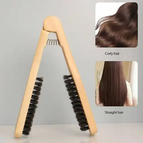 Solid Wood Hair Straightener Comb, Hair Combs, Smoothing Comb, Anti-Scald V-Shaped Boar-Bristle Styling Brush, Heat-Resistant Comb for Straightening and Curling Hair, Professional Salon Quality, Hair Tool