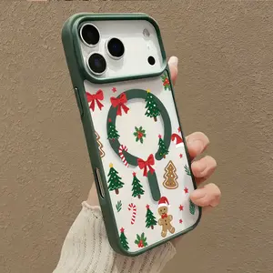 Classic Christmas Gingerbread Man Tree & Bow Magnetic Phone Case for iPhone 17 Air 16 15 14 Pro Max 13 12 11 XR XS Plus E Shockproof Non Slip Silicone Transparent Aesthetic Candy Santa Hat Black Glow Pattern S24 durable Mushroom Skull tpu Cute Cat