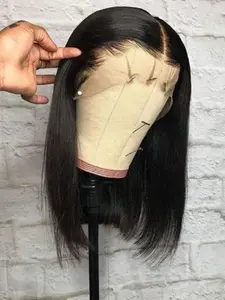 13x4 Free Part Brazilian Short Lace Front Wigs Natural Color Pre Plucked Baby Hair Bleached Knots 100% Real Human Hair 13x4 Free Part HD Transparent Lace 10-14 Inches 180% Full Density Suitable for Women Ladies Daily Wear