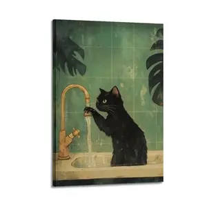 Cat & Bathroom Trendy Room Decor, Modern Minimalist Design Artwork Cute And Vibrant Art Print for Bedroom, Dorm, Gaming Setup, VSCO And Aesthetic Room Makeover Lightweight