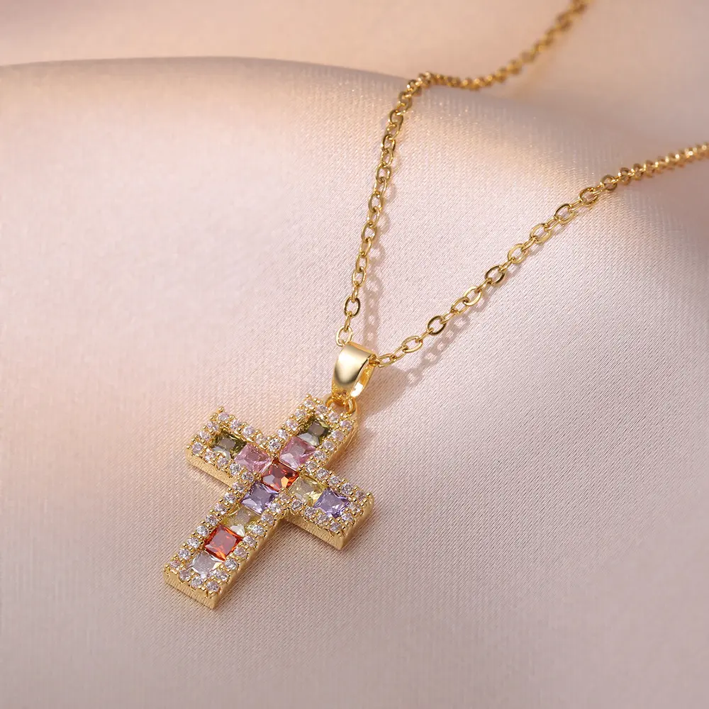 Cross pendant necklace for women daily, festival, party, personalized fashion trend, street daily party necklace birthday gift, girlfriend gift, Mother's Day gift, Thanksgiving day Jewelry Pink Jewlery Jewellery summerwins