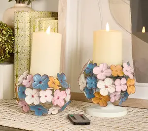 Home Reflections S/2 Metal Hydrangea Pedestals with Flamless Pillar